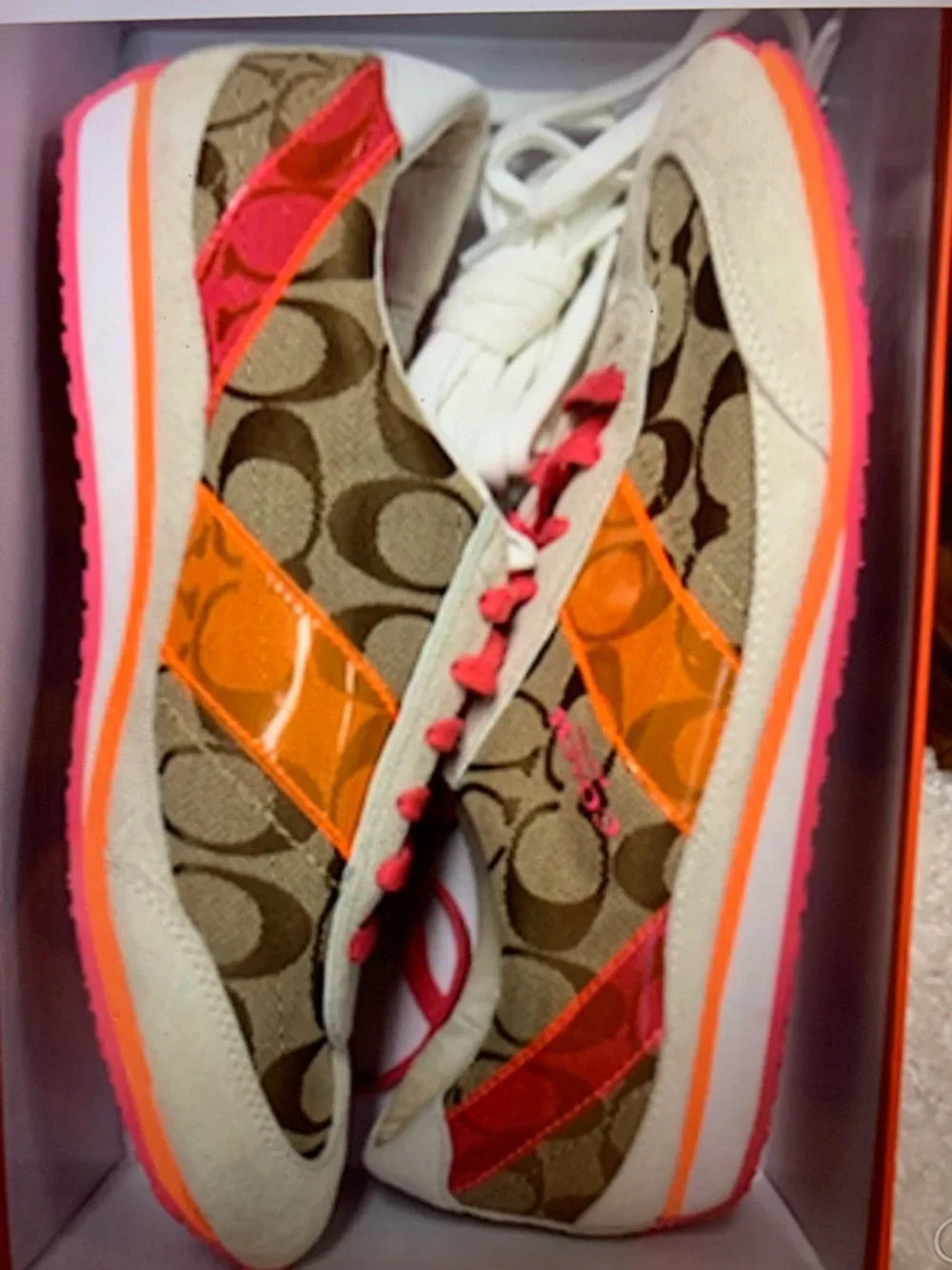 Coach Signature Monogram Sneakers with Pink & Orange Accents - Picture 2 of 9